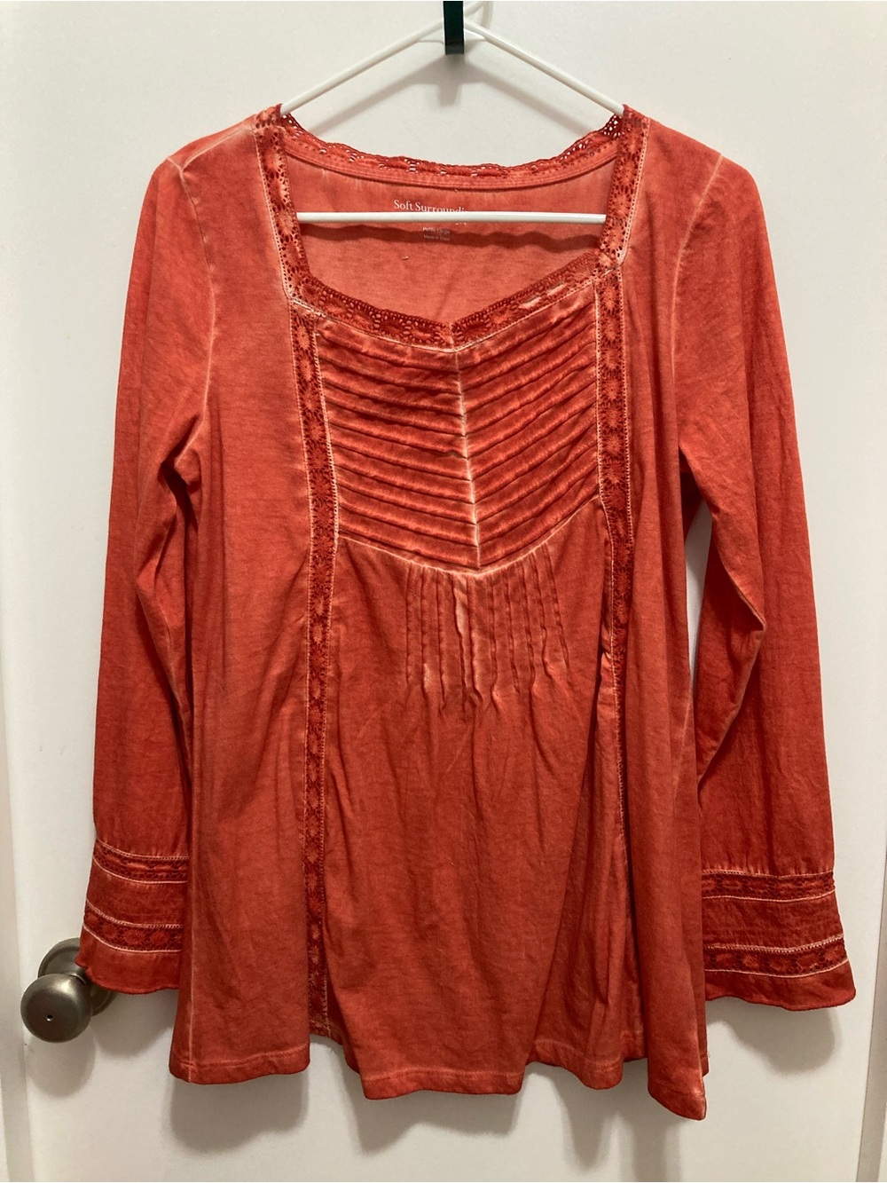 SoftSurroundings Orange pigment dyed Smocked Tunic.size Petite Large